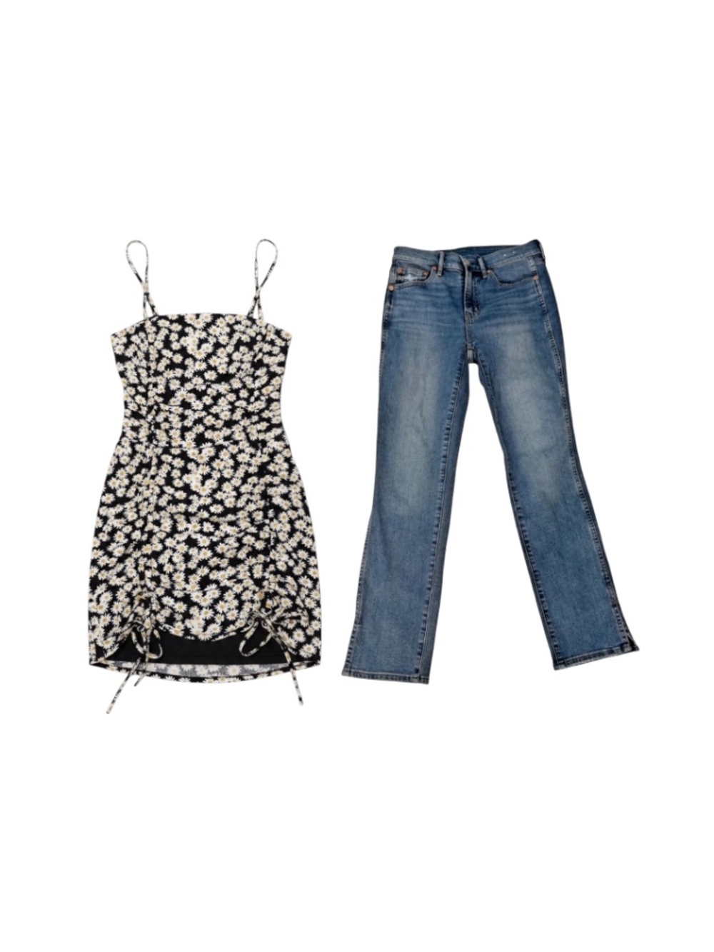 Garage Daisy Ruched Mini Dress XS & Gap Vintage Slim Jeans Set Size 26